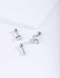 Rhodium Surgical Steel Tripple Diamante Barbell Earrings - link has visual effect only
