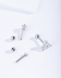 Rhodium Surgical Steel Tripple Diamante Barbell Earrings - link has visual effect only