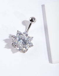 Rhodium Cubic Zirconia Flower Belly Bar - link has visual effect only