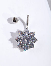 Rhodium Cubic Zirconia Flower Belly Bar - link has visual effect only