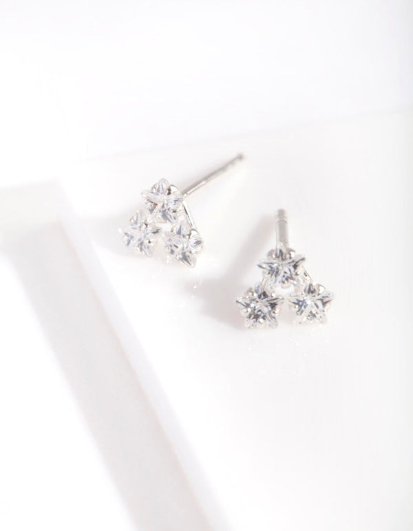 Sterling Silver Diamante Star Cluster Stud Earrings