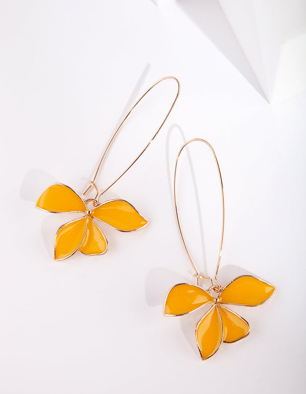 Yellow Enamel Flower Teardrop Earrings