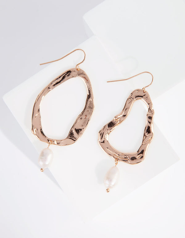 Gold Molten Cutout Freshwater Pearl Earrings