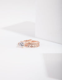 Rose Gold Round Stone Triple Band Ring - link has visual effect only