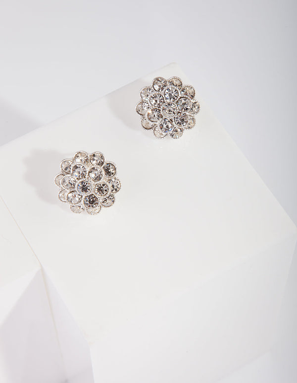Silver Double Diamante Flower Earrings