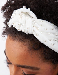 White Fabric Knot Pearl Headband - link has visual effect only