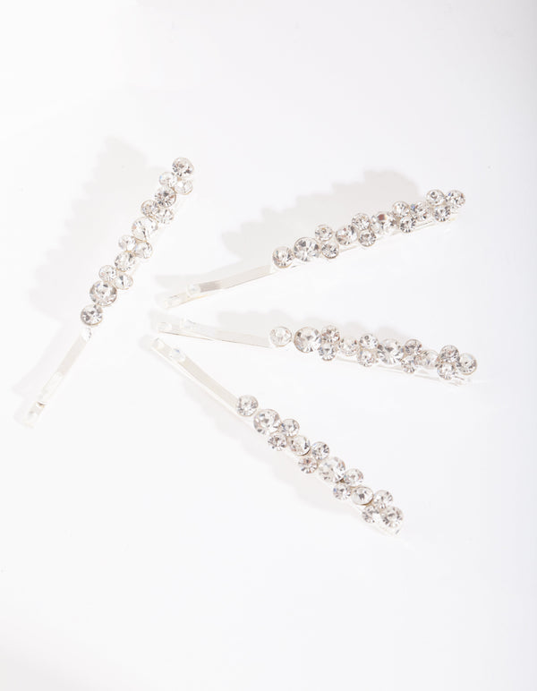 Silver Round-cut Crystal Hair Pin 4-Pack