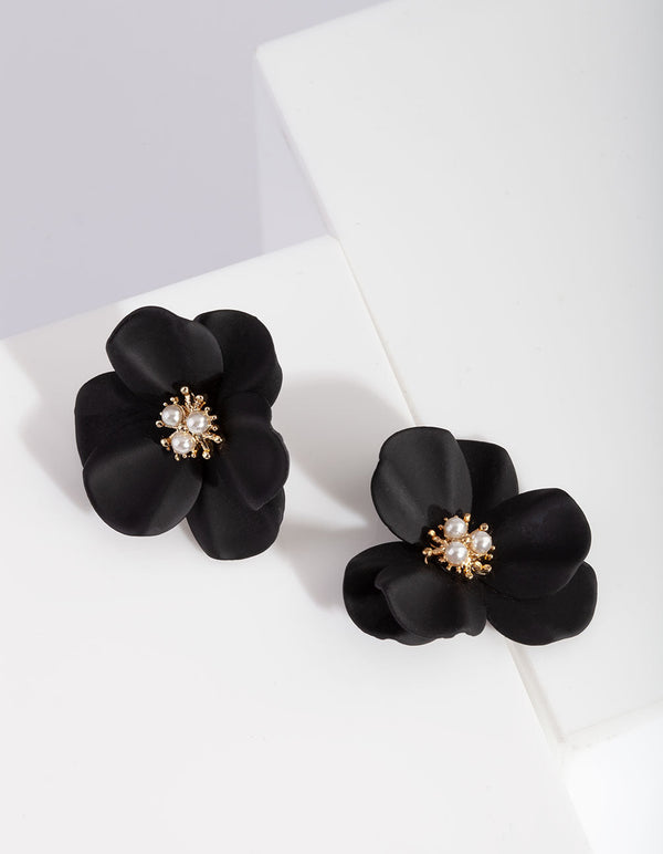 Jewelry Earrings Black Pearl, Pearl Flower Earrings