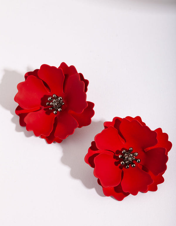 Poppy Red Enamel Earrings