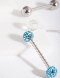 Rhodium Blue Diamante Tongue Bar Pack - link has visual effect only