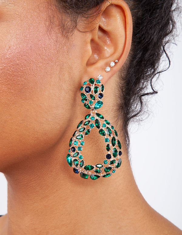 Antique kite cut emerald earrings white gold halo diamond drop stud ea –  PENFINE
