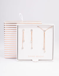 Rose Gold Diamante Drop Earrings Necklace Gift Box - link has visual effect only