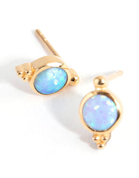 Gold Plated Sterling Silver Blue Synthetic Opal Stud Earrings - link has visual effect only