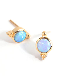 Gold Plated Sterling Silver Blue Synthetic Opal Stud Earrings - link has visual effect only