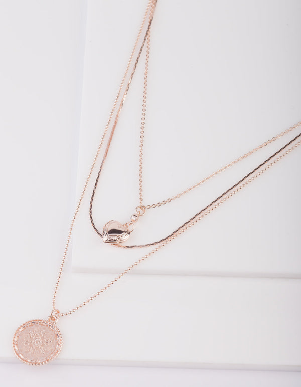Rose Gold Heart Layered Necklace