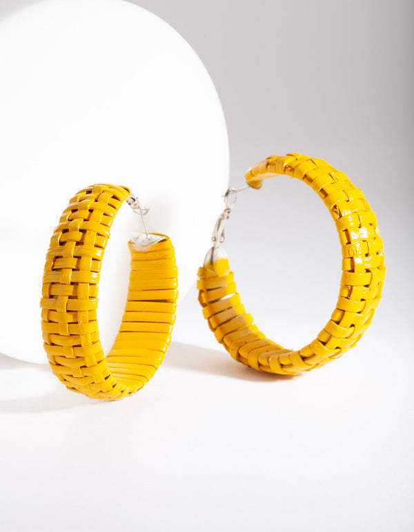 Yellow Raffia Hoop Earrings