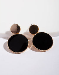 Gold Black Circle Drop Earrings - link has visual effect only