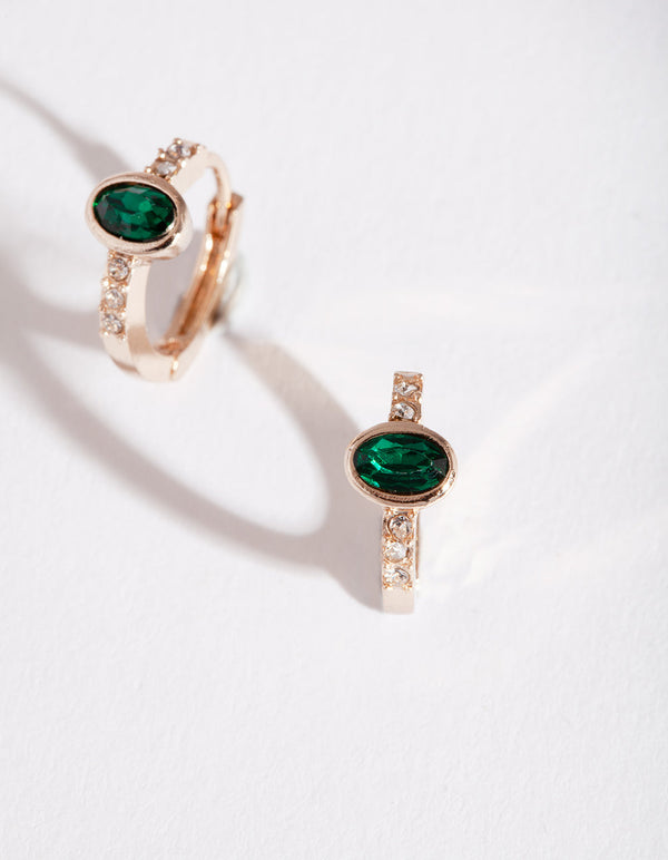 Gold Emerald Facet Huggie Earrings