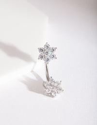 Silver Surgical Steel Double Flower Belly Bar - link has visual effect only
