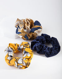 Navy Mustard Floral Scrunchie Pack - link has visual effect only