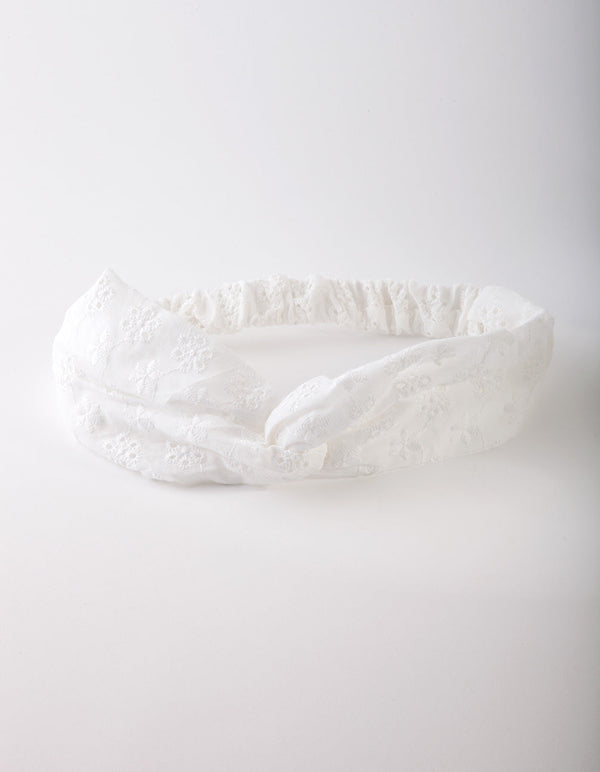White Broderie Fabric Headband