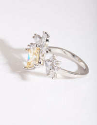 Rhodium Cubic Zirconia Citrine Open Leaf Ring - link has visual effect only
