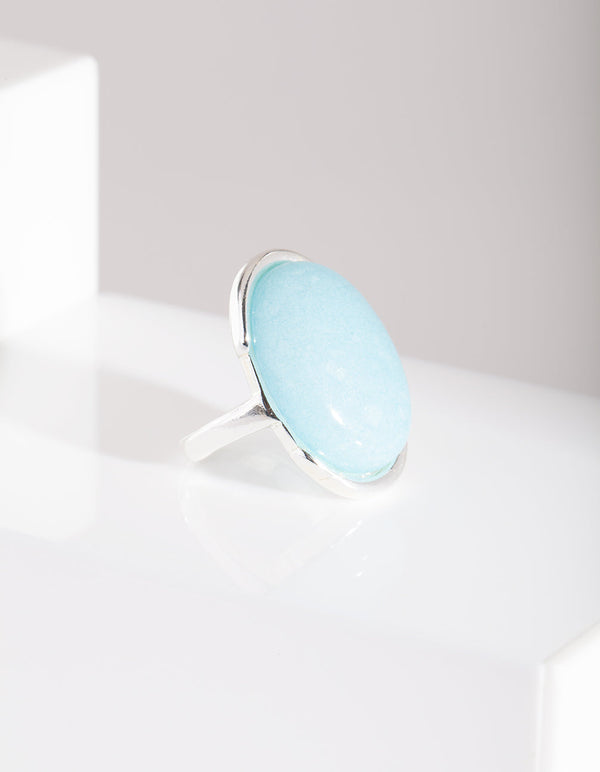 Silver Blue Synthetic Opal Stone Ring