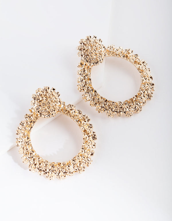 Gold Texture Loop Drop Earrings