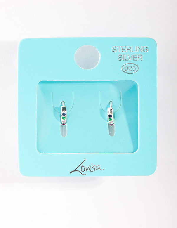 Sterling Silver Rainbow Huggie Earrings