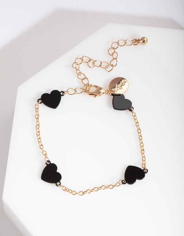 Black Heart Gold Chain Bracelet