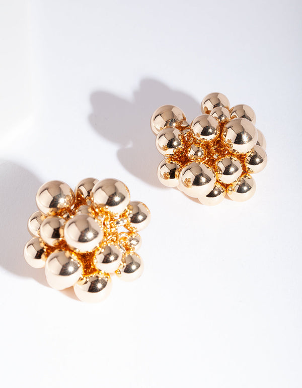 Gold Bead Stud Earrings