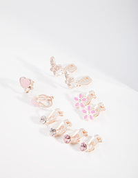 Kids Rose Gold Hearts & Flowers Clip Earring 5-Pack - link has visual effect only
