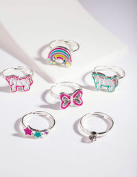 Kids Silver Unicorn Enamel Ring 6-Pack - link has visual effect only