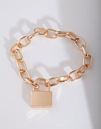 Gold Chain Link Lock Bracelet - link has visual effect only