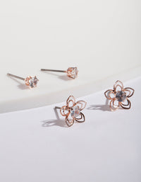 Rose Gold Cubic Zirconia Flower Earring Pack - link has visual effect only