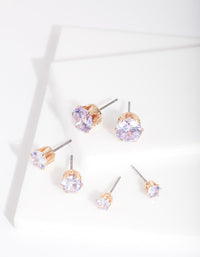 Gold Purple Cubic Zirconia Graduating Stud Earring Pack - link has visual effect only