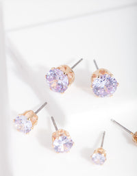 Gold Purple Cubic Zirconia Graduating Stud Earring Pack - link has visual effect only