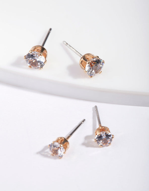 Gold Cubic Zirconia Stud Earring Pack