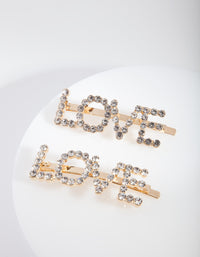 Gold Love Diamante Hair Clip Pack - link has visual effect only