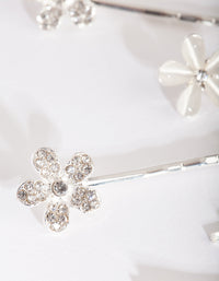 Silver Floral Stone Hair Clip Pack - link has visual effect only