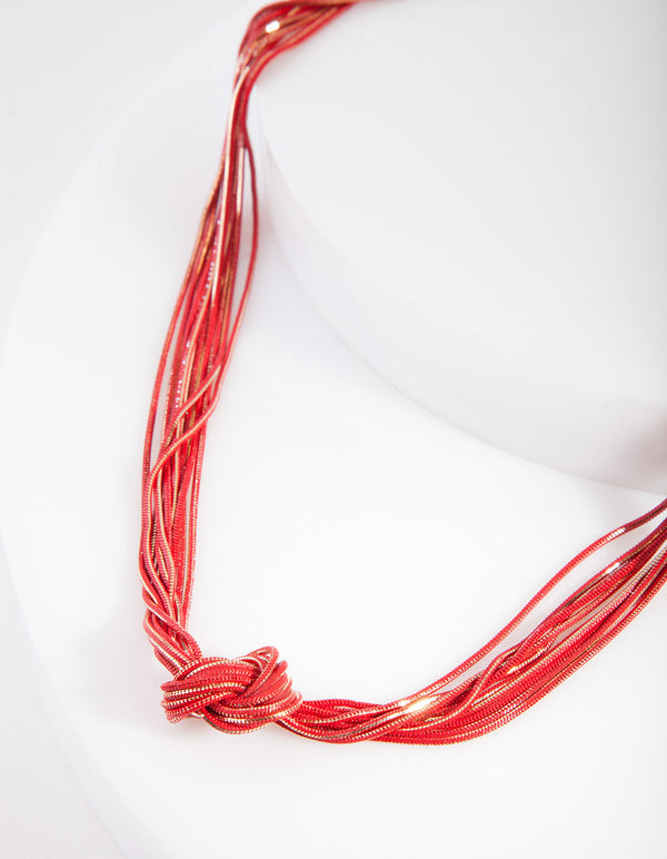 Gold Red Cutchain Knot Tie Necklace