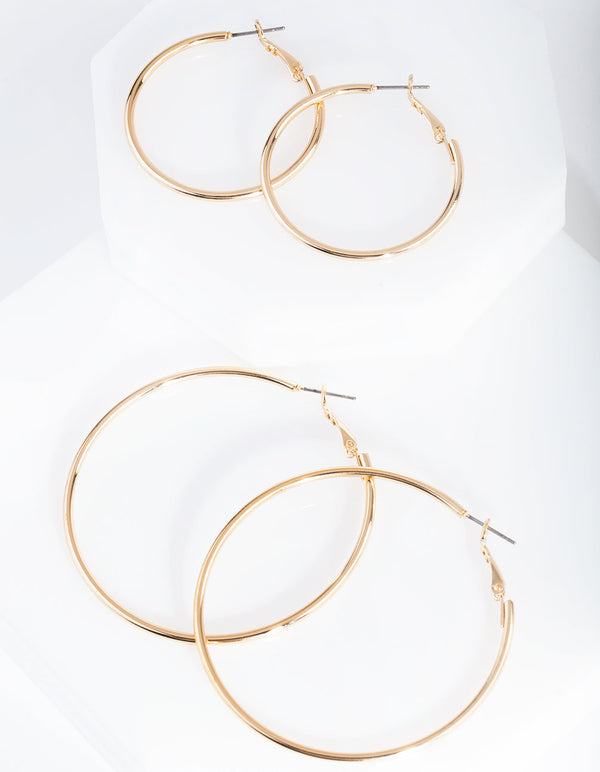Gold Double Size Hoop Earring Pack