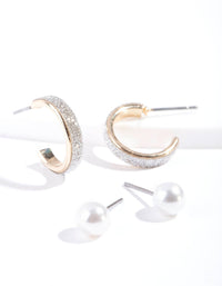 Gold Glitter Pearl Earring Pack - link has visual effect only