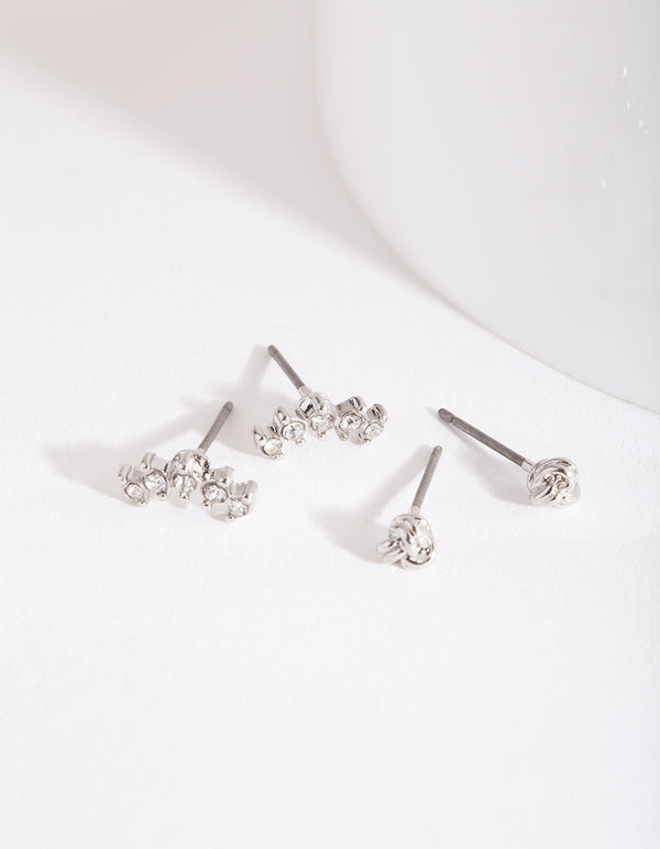 Rhodium Mini Diamante Earring Pack