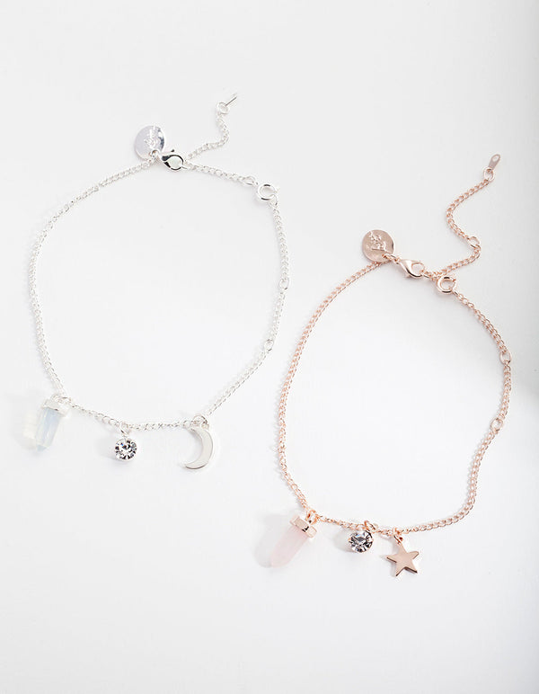 Moonstone & Rose Quartz Charm Bracelet Gift Box