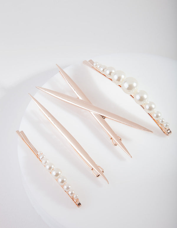 Rose Gold Mix & Match Pearl Hair Clip 4-Pack