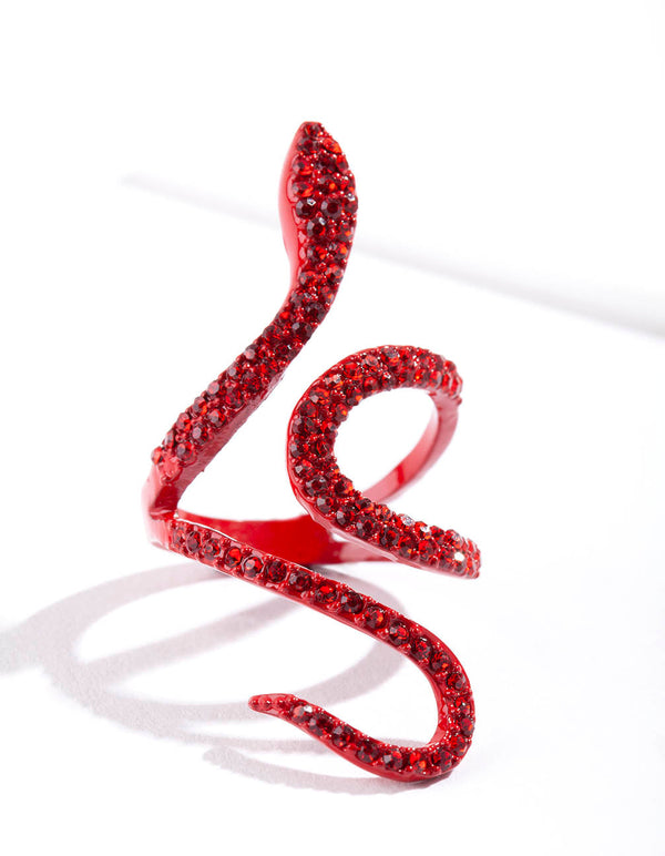 Red Snake Diamante Swirl Ring