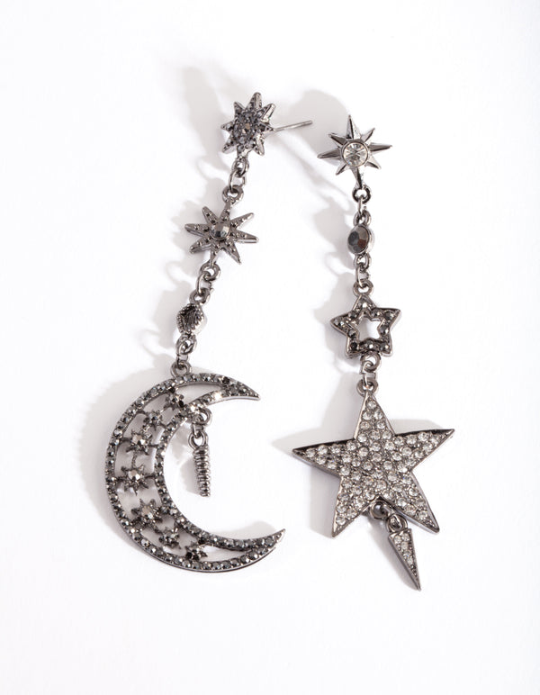 Gunmetal Starry Night Drop Earrings