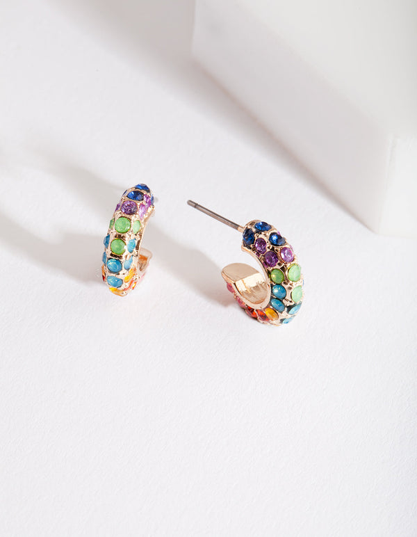Rainbow Diamante Huggie Earrings