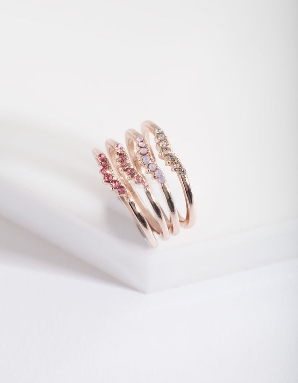 Rose Gold Ombre Diamante Ring Stack